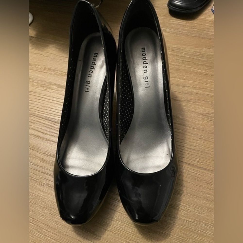 Madden Girl patent leather black high heel, size